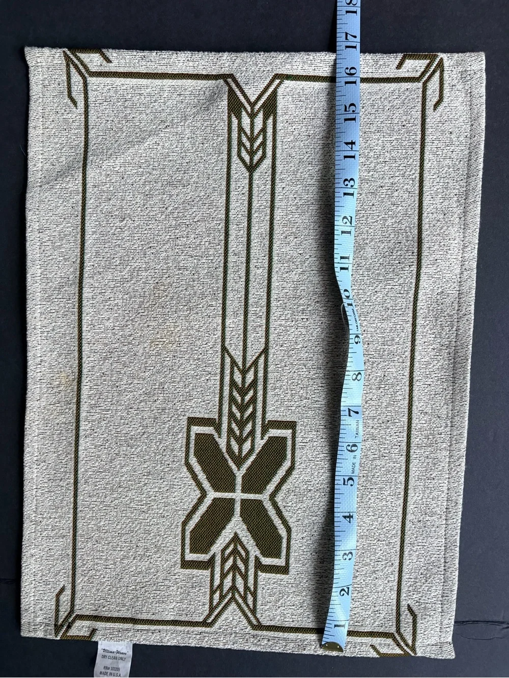 Set of Neutral Linen-Look Placemats with Olive Geometric Border
